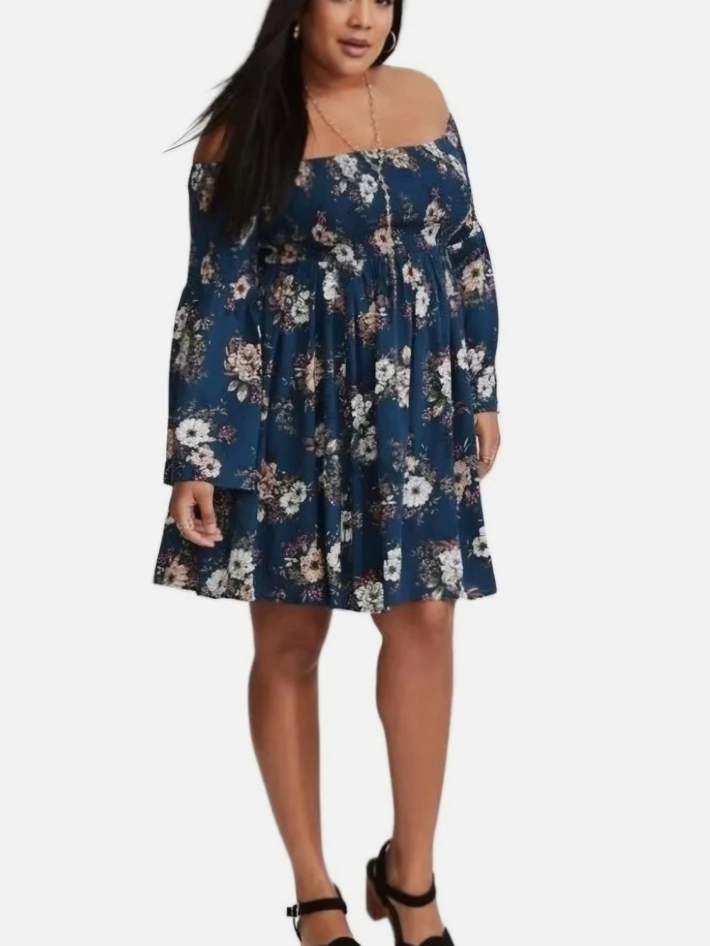 Torrid Off Shoulder Smocked Babydoll Dress. Bell Sleeves. Size 1XL